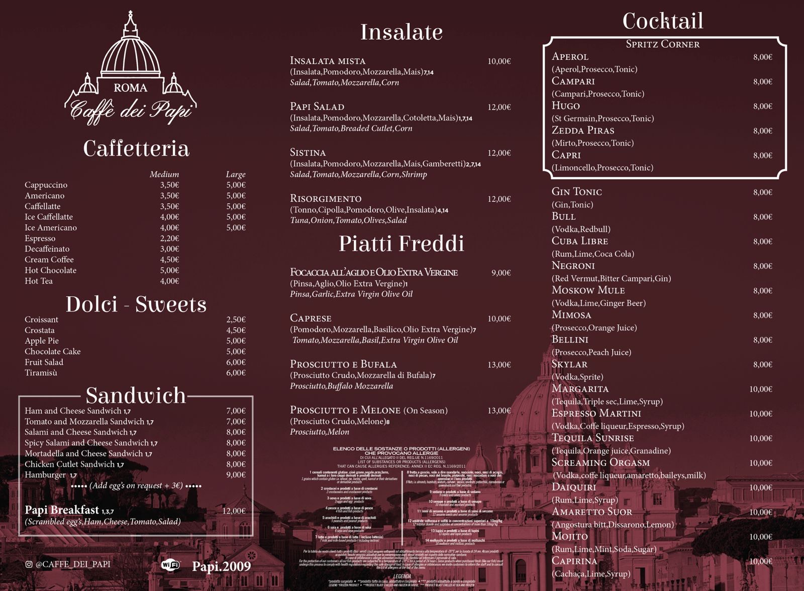 caffe dei papi menu 1