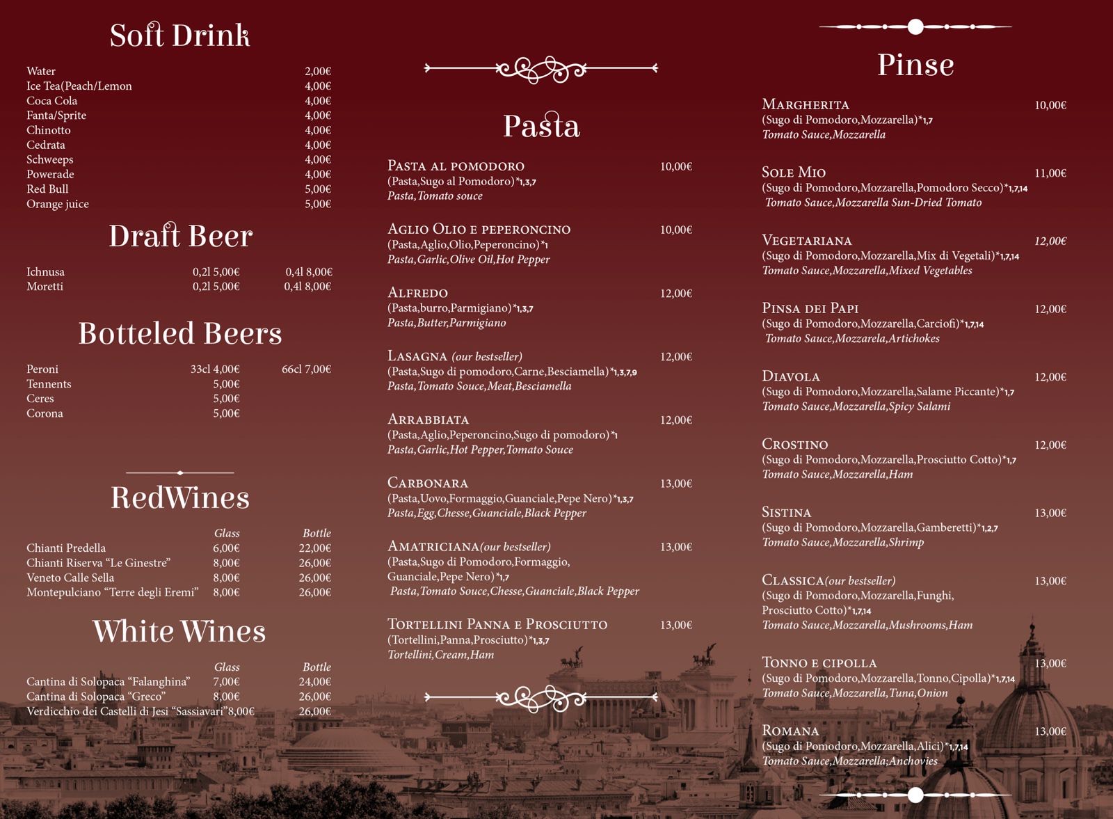 caffe dei papi menu 2